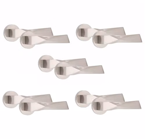 Golden Grace Aura Door Handles on Round Rose in Satin Nickel, 5 Pairs