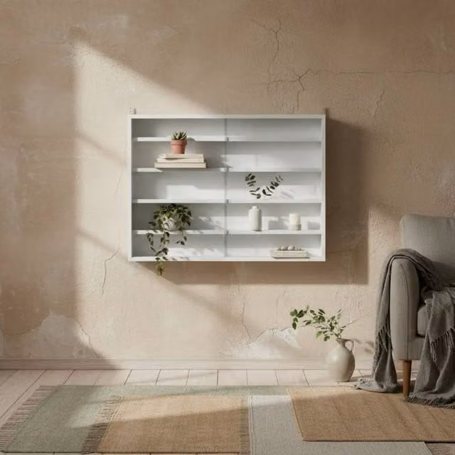 Wyld Haus Ronimo White Wall Mounted Display Cabinet with Sliding Glass Doors and Internal Shelves, W/D/H: 60 x 20 x 80 cm