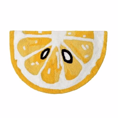 Mooky Mats Lemon Slice Semi Circle Bath Mat, Yellow, W: 80 cm, D: 50 cm