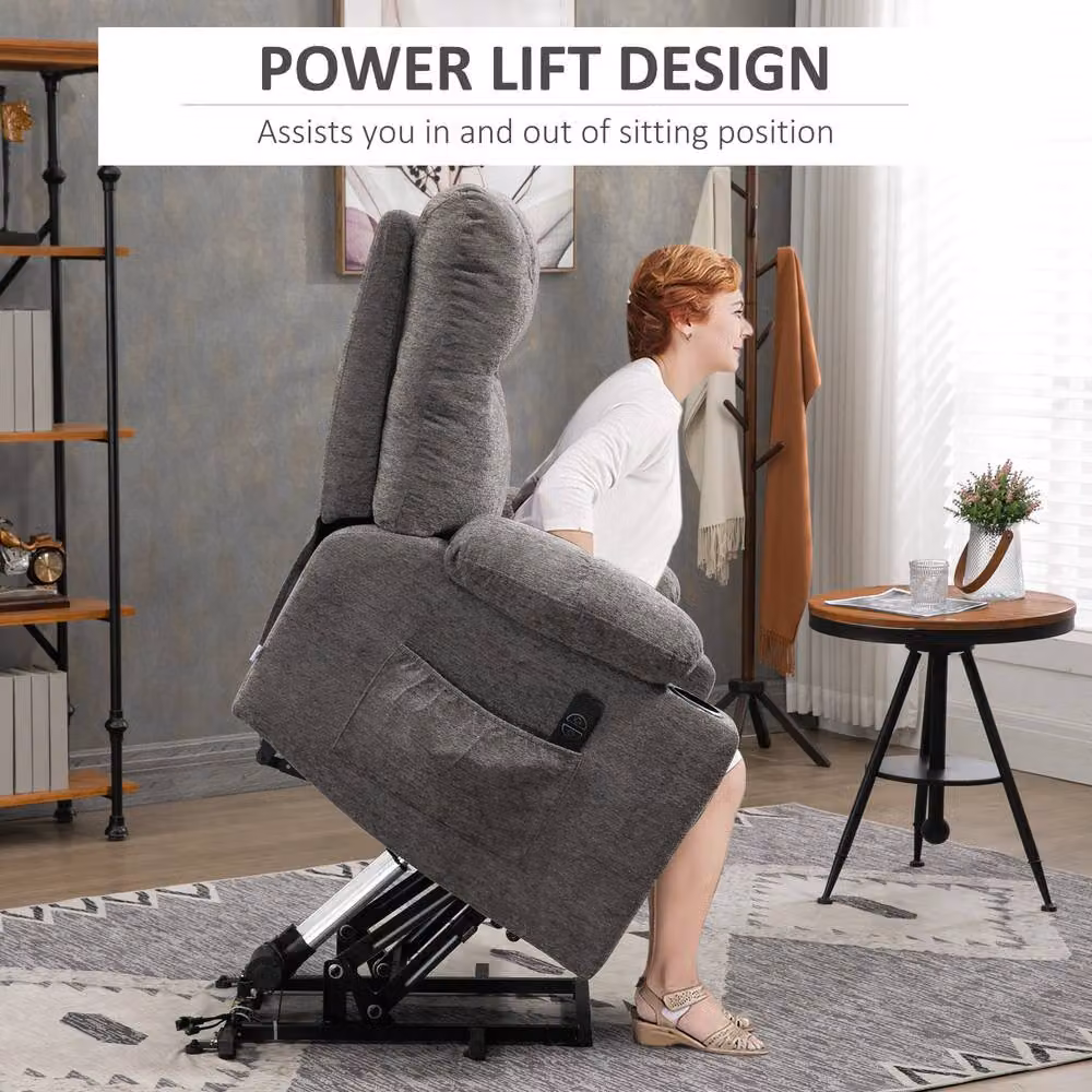 STILVORA Grey Fabric Power Lift Recliner Chair with Ottoman and Armrests – 5