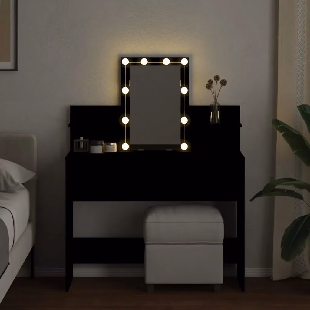 Berkfield Home Hollywood LED Dressing Table in Black, W/D/H: 100 x 40 x 130 cm – 3