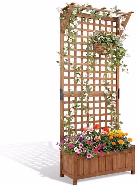 Kelvenix Brown Wooden Vertical Raised Planter, Height: 181 cm