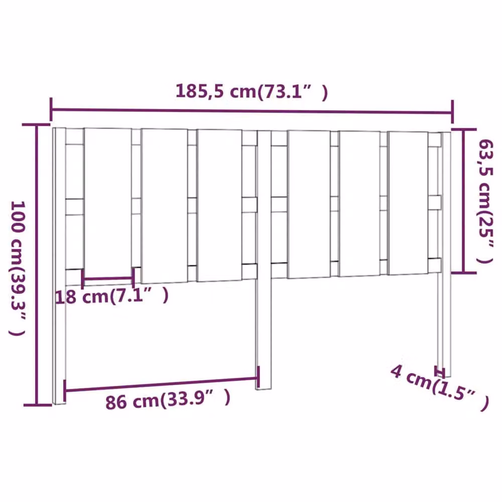 Berkfield Home Beautiful Bed Headboard in Black Solid Pine Wood, W: 185.5 cm, D: 4 cm, H: 100 cm – 3