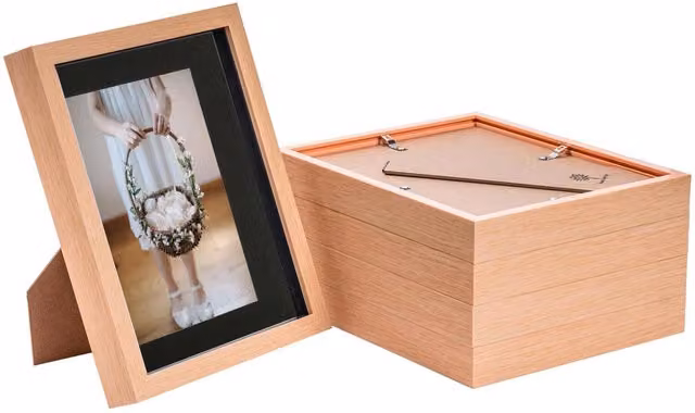 Nicola Spring Pack of 5 Rectangular 3D Box Photo Frames in Black and Brown with Glass and Wood Finish, W/D/H: 25.4 x 20.32 x 20.32 cm