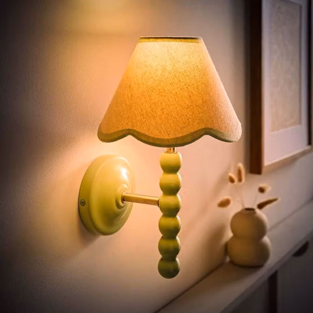 Bobbins Sage Wall Light with Trim Scallop Shade in Green