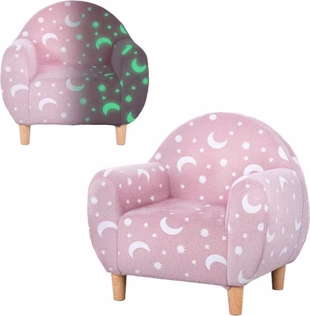 AIYAPLAY Pink Glow in the Dark Kids Armchair with Armrests