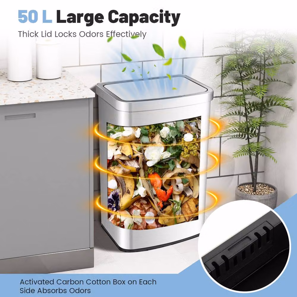 Costway 50L Automatic Rectangular Infrared Motion Sensor Garbage Bin in Silver – 6