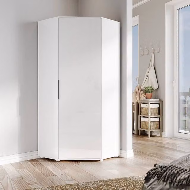 FORGEVIO Modern High Gloss Corner Wardrobe in White