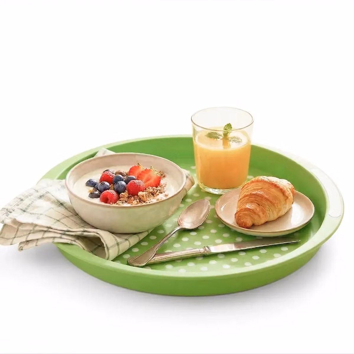 Orsina Round Non-Slip Plastic Serving Tray with Integrated Handles, Green, W/D: 40.0 x 40.0 cm, H: 4.0 cm – 3