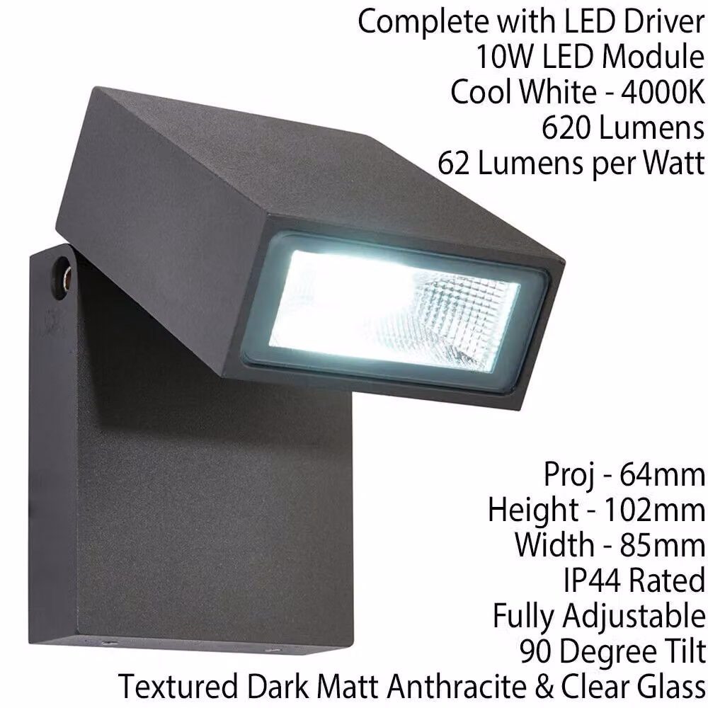 Loops IP44 Adjustable LED Outdoor Wall Floodlight in Anthracite Grey with Cool White Light – 2