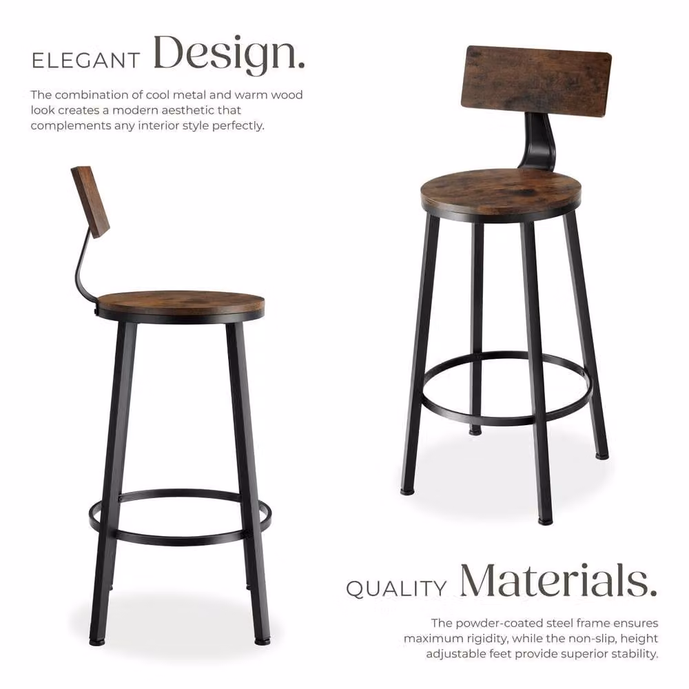 tectake Poole Industrial Set of 2 Bar Stools in Brown and Black – 3