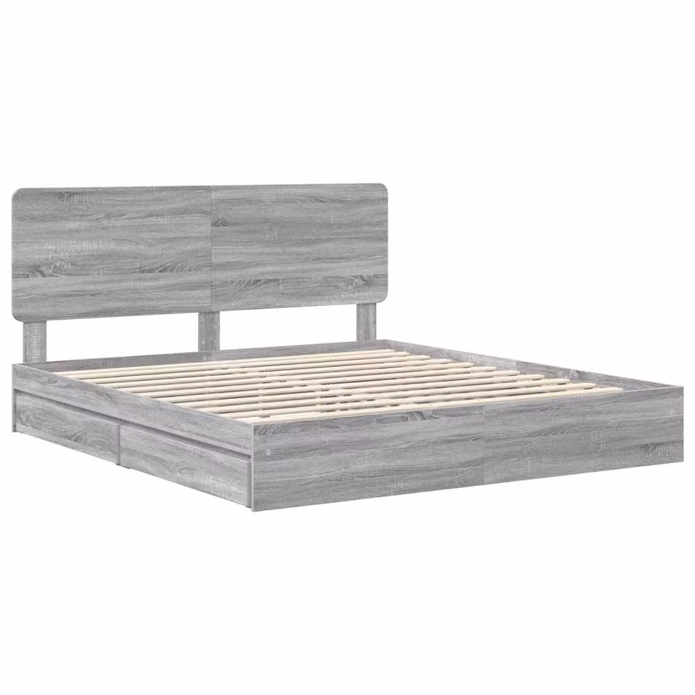 Berkfield Home Grey Sonoma Storage Bed with Drawers, Engineered Wood, W/D/H: 200 x 200 cm – 2
