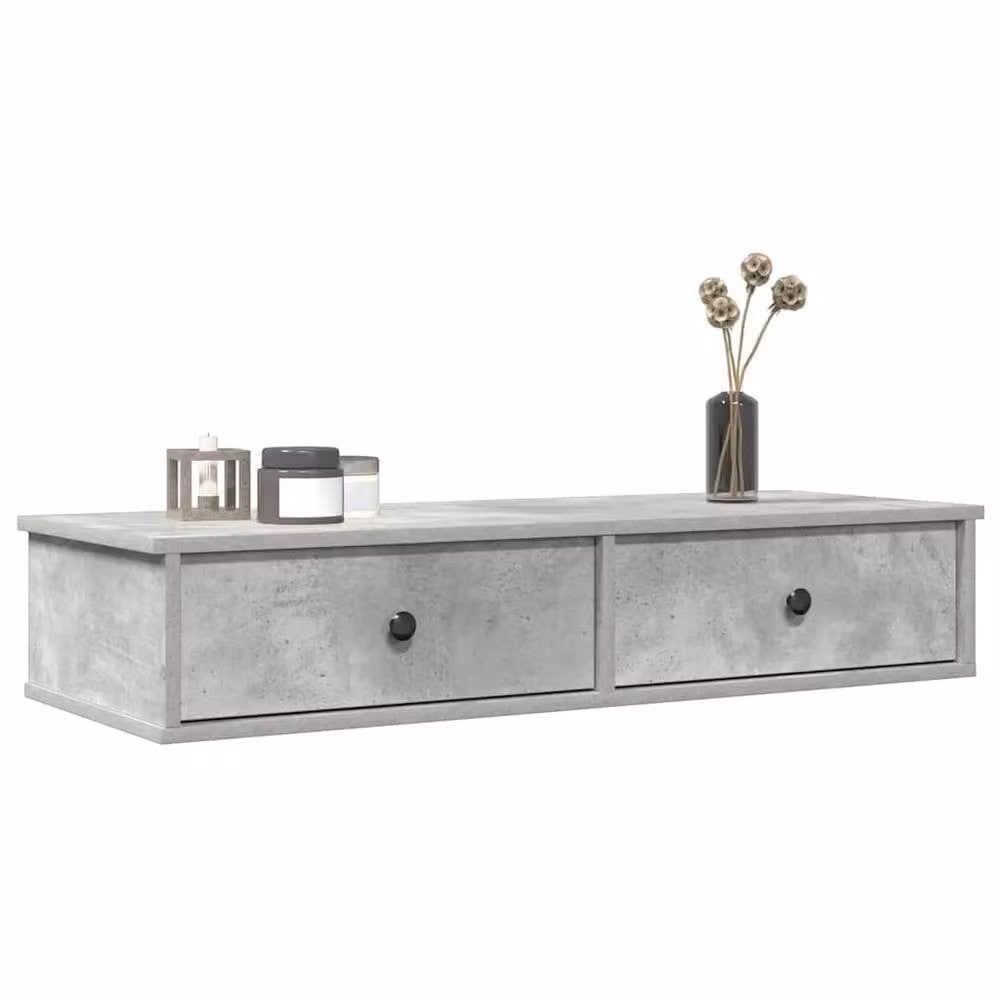 Berkfield Home Wall Mounted Shelf with Drawers in Concrete Grey, W/D/H: 100 x 37.5 x 19 cm – 2