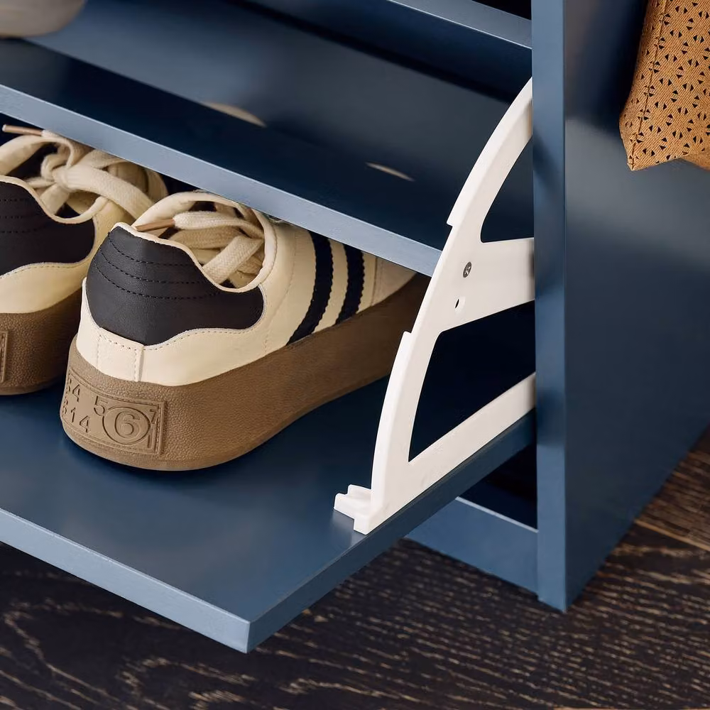 SoBuy Slim Entrance Bench and Shoe Rack with Lift-Up Seat and Drawer in Blue Rustic Fabric – 4