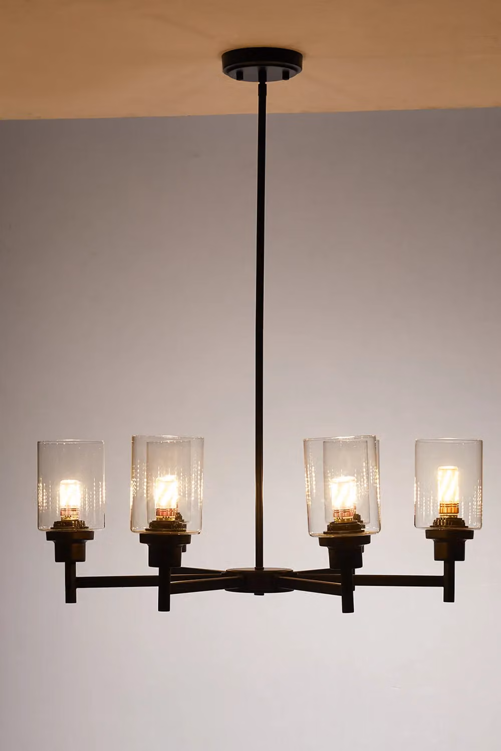 Living and Home Modern Suspended Pendant Light with Black Metal and Transparent Glass Cylinder Shade – 2
