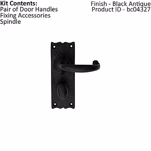 Loops Pair Forged Curved Lever Bathroom Backplate Door Handles in Black Antique, 155 x 54 mm – 2