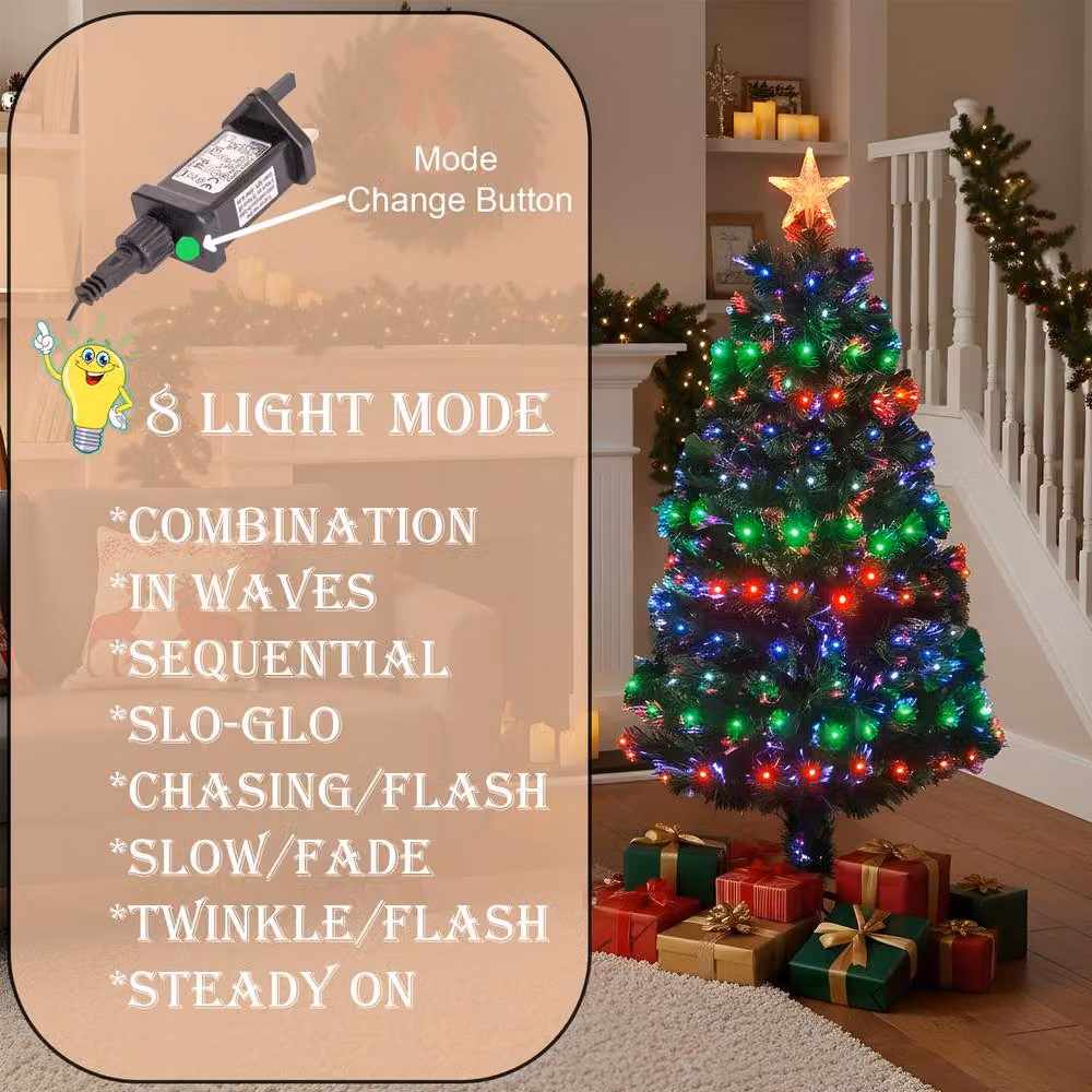 Shatchi Multicolour Fibre Optic Pre-Lit Christmas Tree in Green, H 90 cm x W 40 cm x D 40 cm – 7