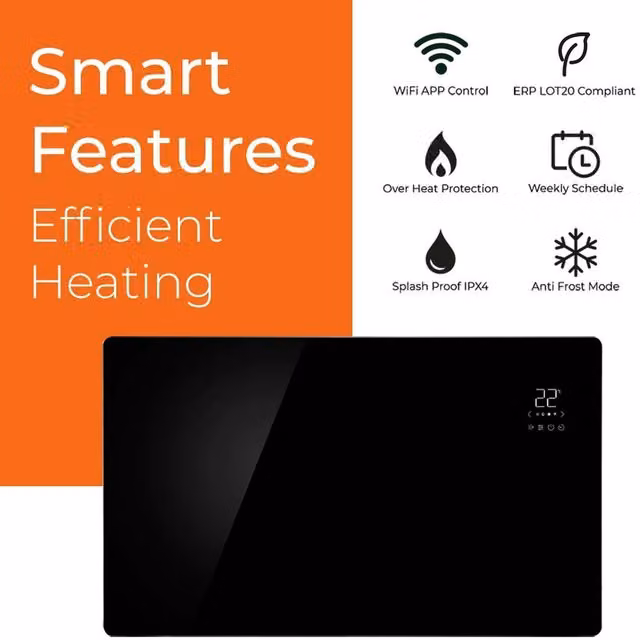 SolAire Vitra White Wifi Electric Glass Convector Panel Heater with App Control