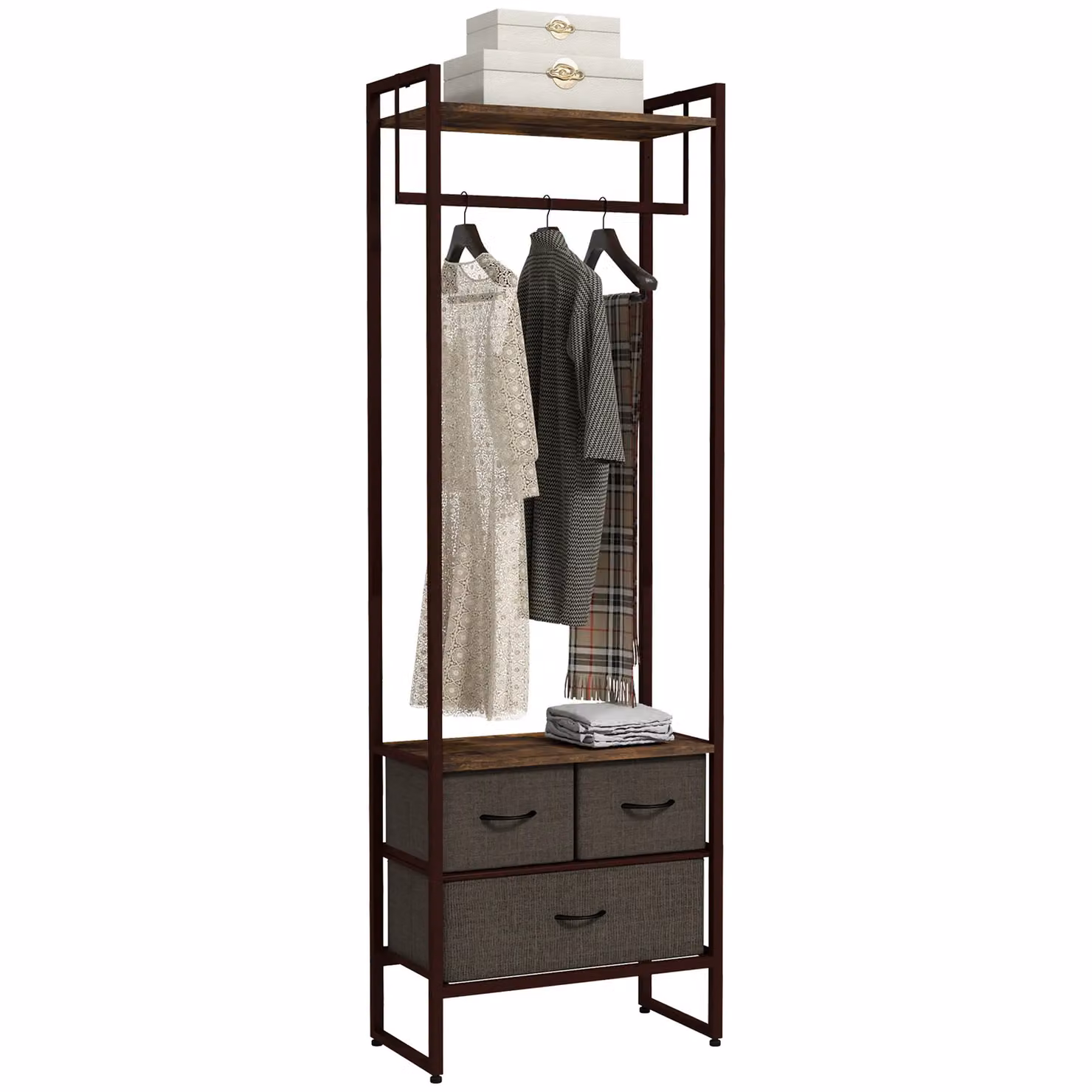 HOMCOM Free Standing Clothes Rail Garment Rack with 3 Fabric Drawers in Brown – 2