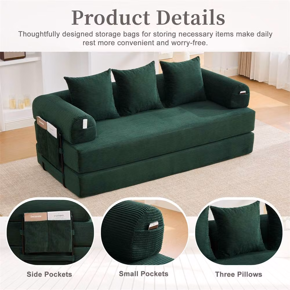 Direct Wicker 2 Pack Foldable Metal Frame L-Shape Sofa in Green with Sleeping Function and Scatter Cushions – 4