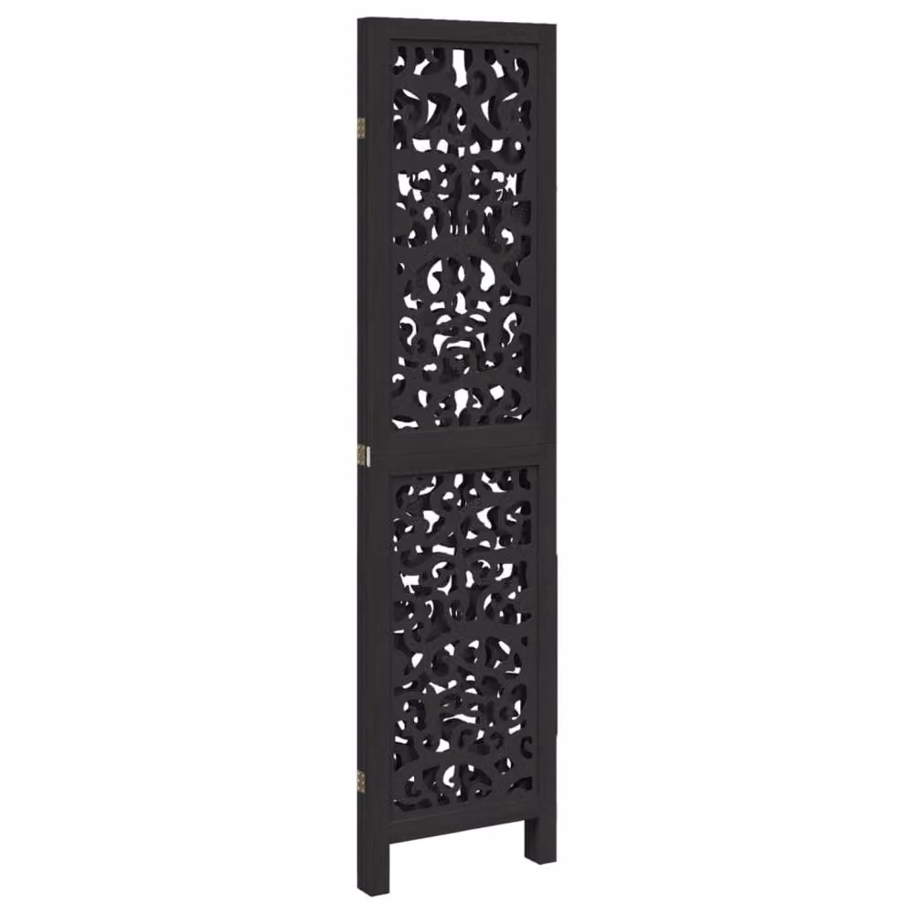 Berkfield Home 3-Panel Black Solid Wood Paulownia Room Divider – 3