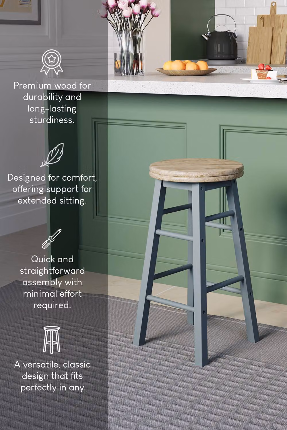 HD Designs Classic Wooden Revolving Bar Stool in Grey – 3