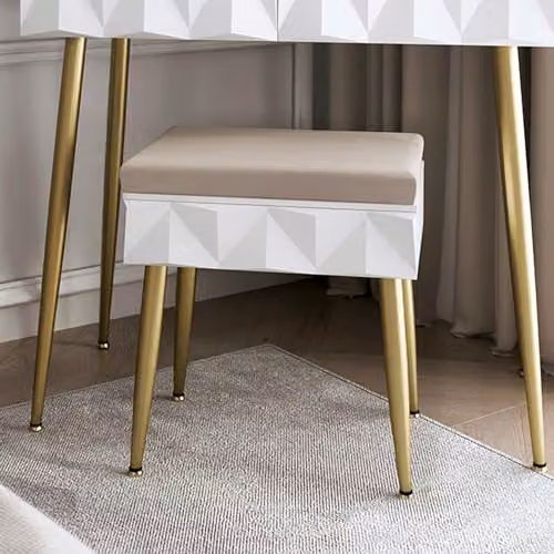 CARME Montana Padded Velvet Storage Stool in White and Gold, W/D/H: 45 x 40 x 45 cm – 3