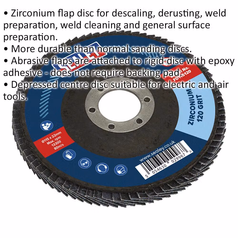 Loops 115mm Zirconium Flap Disc for Angle Grinders, 120 Grit, 22mm Bore, Blue/Multicolour – 2