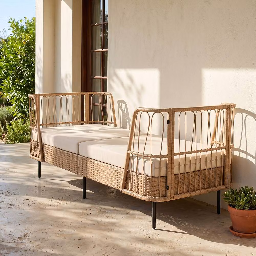 Costway Outdoor PE Wicker Daybed with Soft Padded Sponge and Zippered Cushions in Beige – 2