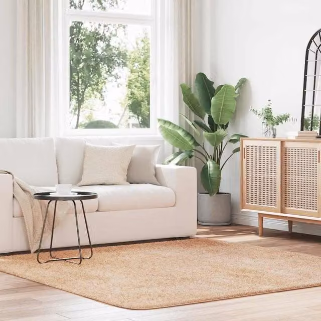 Berkfield Home NAVARRA Shaggy High Pile Rug, Beige, W/D: 200 x 200 cm