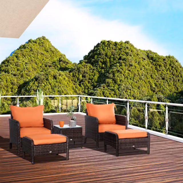 Outsunny 5 Piece Modern PE Rattan and Steel Furniture Set in Brown and Orange