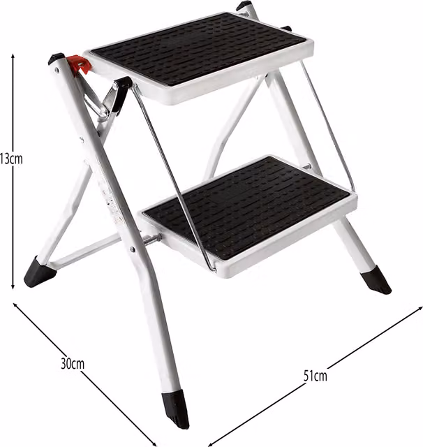 Home Vida 2 Step Folding Steel Ladder with Anti-Slip Mats and Handle, White – 1