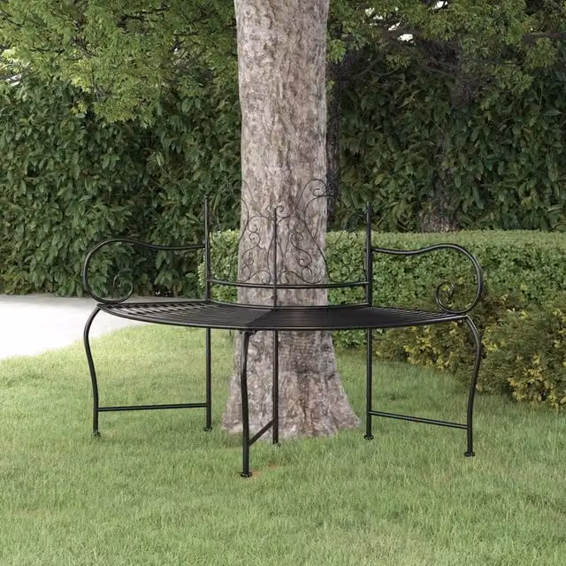 Berkfield Home Classic Tree Bench in Matt Black Metal, 150 cm