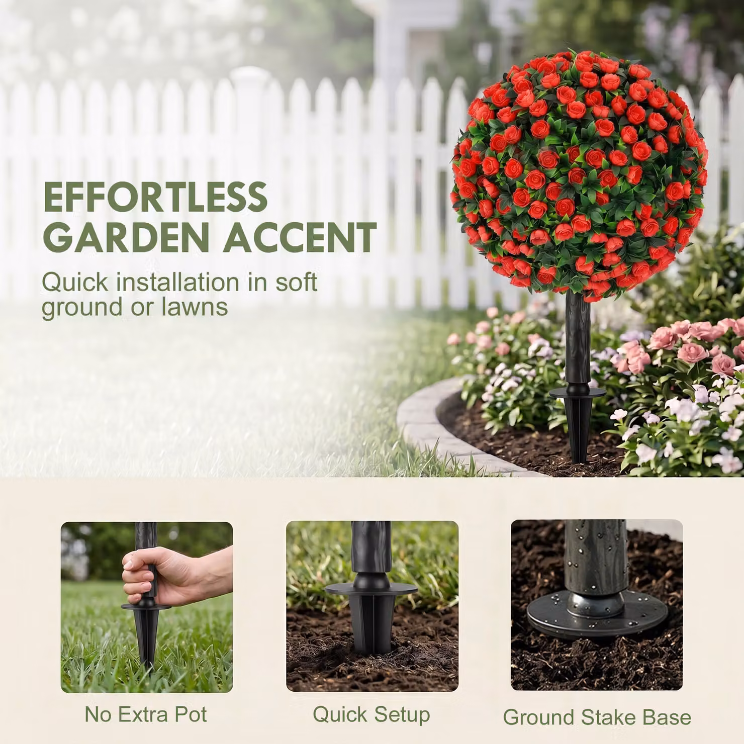 HOMCOM 2-Pack Red Artificial Rose Topiary Trees, UV Resistant, Height: 55 cm – 6