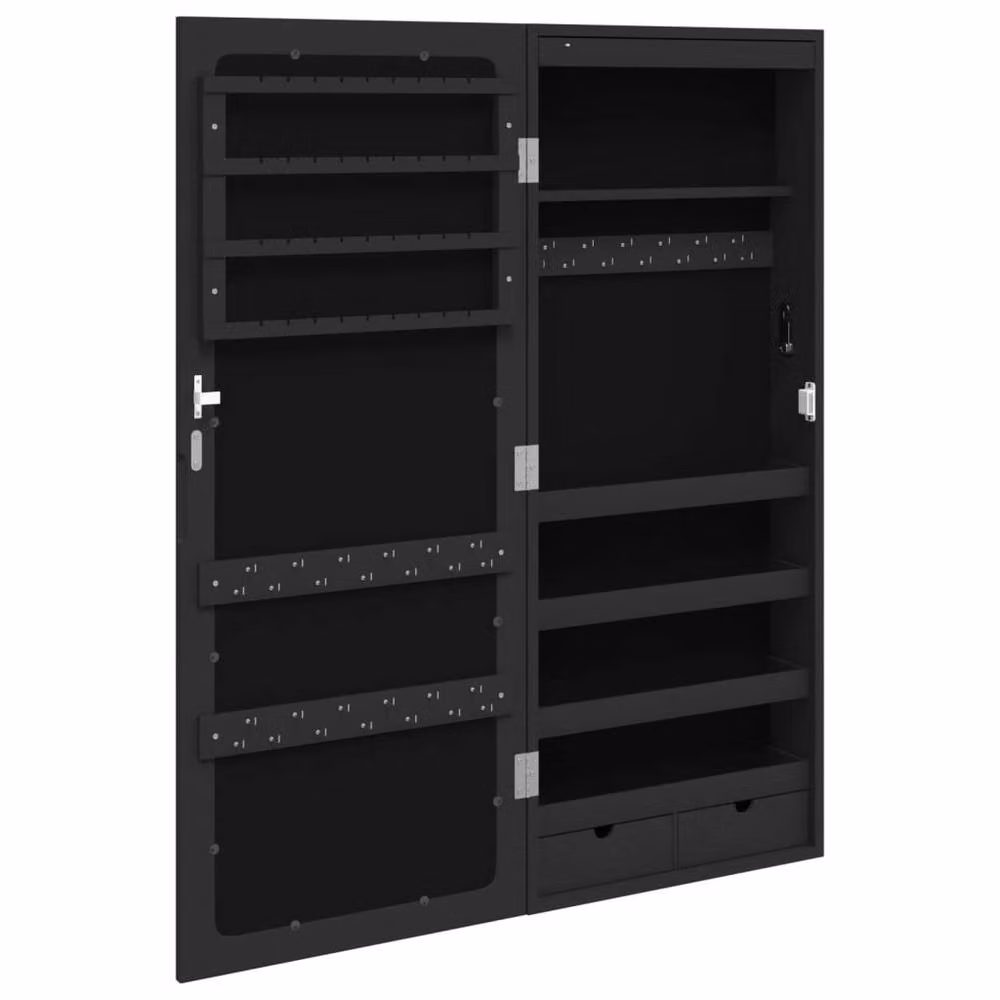 Berkfield Home Mirror Jewellery Cabinet with LED Lights, Wall Mounted, Black, H 90.0 x W 37.5 x D 10.0 cm – 3