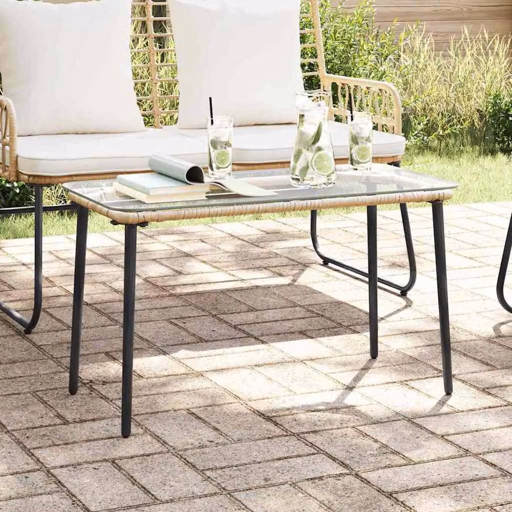 Berkfield Home Rectangular Garden Table in Brown Polyrattan and Glass, W/D/H: 80 x 40 x 45 cm – 2