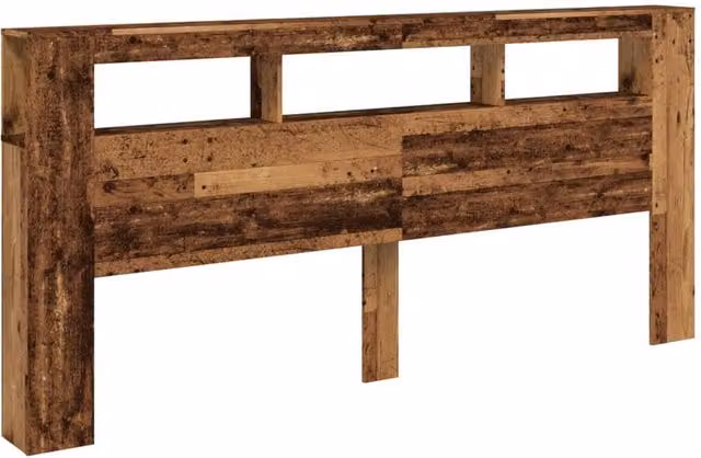 Berkfield Home LED Headboard in Old Wood Brown with Integrated Lighting and Side Compartments, W: 220 cm, D: 18.5 cm, H: 103.5 cm – 1