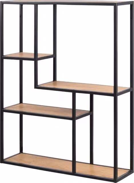 Furniture To Go Seaford Wide Wall Mounted Shelf with 3 Oak Shelves in Black and Oak