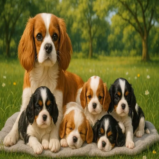 Syntego Cavalier King Charles and Puppies Paint By Numbers Canvas Kit, Multicolour