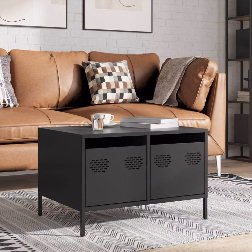 Berkfield Home Industrial TV Cabinet in Black Matt Cold-rolled Steel, W: 68 cm, D: 50 cm, H: 43.5 cm – 4