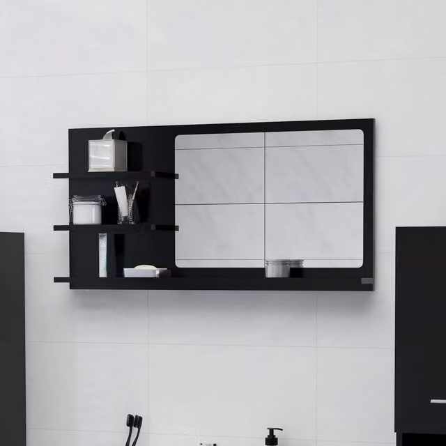 Berkfield Home Modern Black Bathroom Mirror W/D/H: 90 x 10.5 x 45 cm