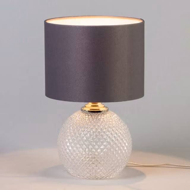 Litecraft Lupita Small Glass Table Lamp in Chrome and Grey
