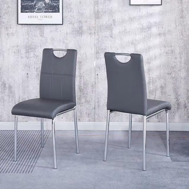 Modernique Set of 4 Milan Faux Leather Dining Chairs with Cantilever Metal Base in Grey and Black