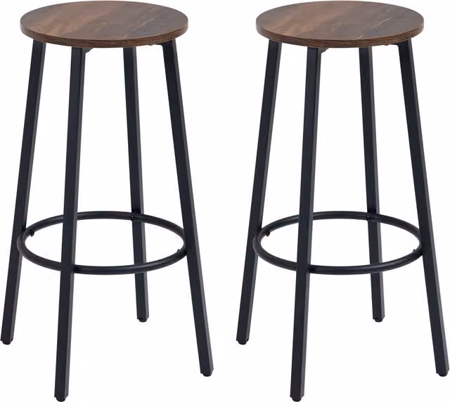 HOMCOM Industrial Bar Stool Set of 2 in Brown and Black with Metal Legs and Wood Accents