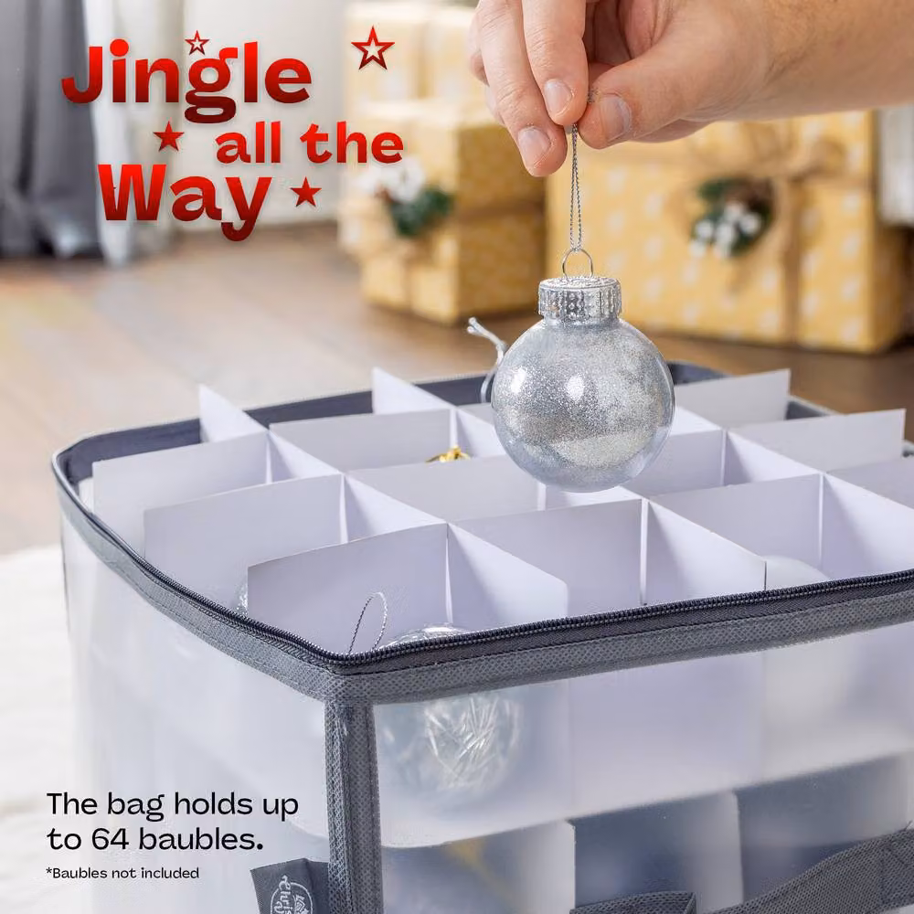 LIVIVO Heavy Duty Folding Christmas Bauble Storage Cube in Grey, W/D/H: 30 x 30 x 27 cm – 6