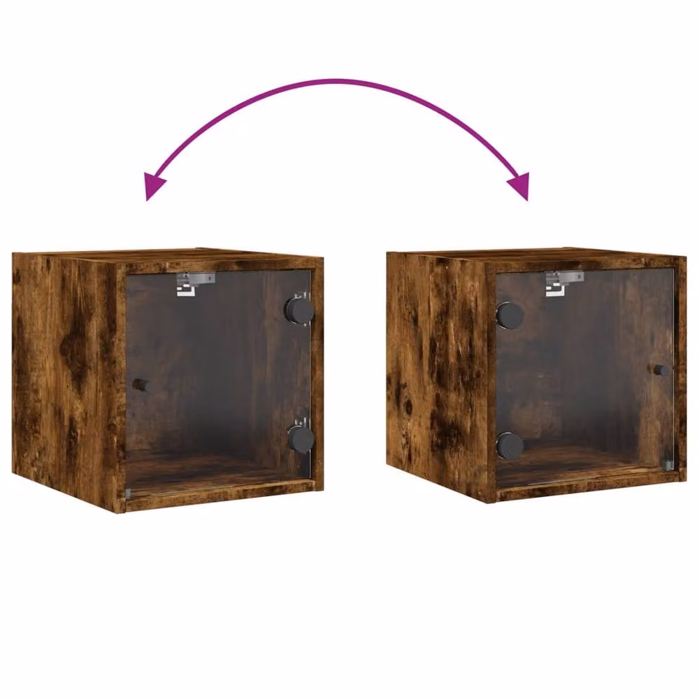 Berkfield Home Bedside Cabinet with Glass Door in Smoked Oak Brown, W/D/H: 35 x 37 x 35 cm – 4