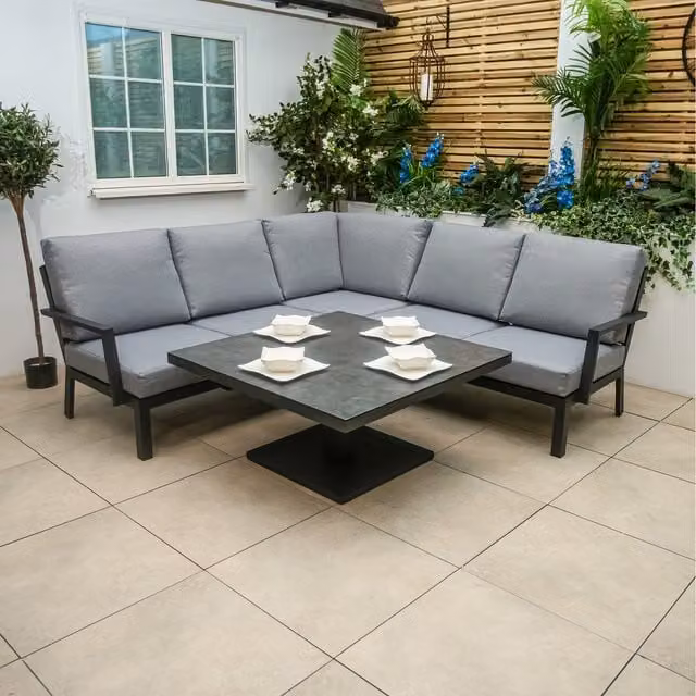Bracken Outdoors Miami Deluxe Aluminium Compact Corner Set with Adjustable Table in Anthracite Grey
