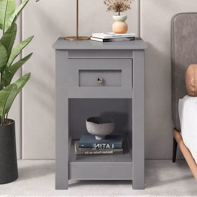 EONLION Grey Wood Shabby Chic Bedroom Bedside Table, Width: 100 cm