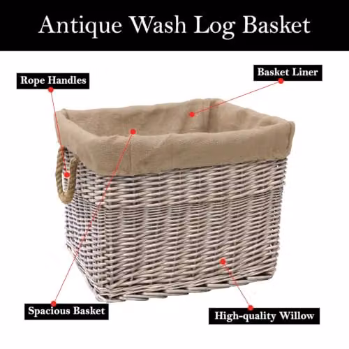 JVL Antiques Wash Oval Log Basket with Canvas Lining and Rope Handles – 2