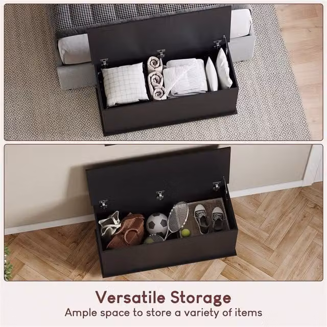 FORGEVIO Black Faux Leather Storage Ottoman Chest and Toy Box Bench
